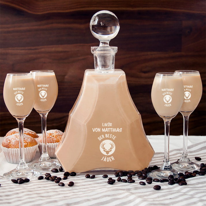 Likör des besten Jägers - Likörkaraffe und Gläser - Set mit Gravur